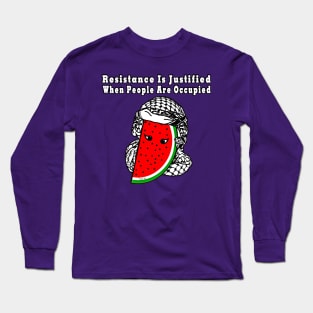 Resistance Is Justified When People Are Occupied Watermelon Keffiyeh Free Palestine With Eyes - Wrapped - Front Long Sleeve T-Shirt